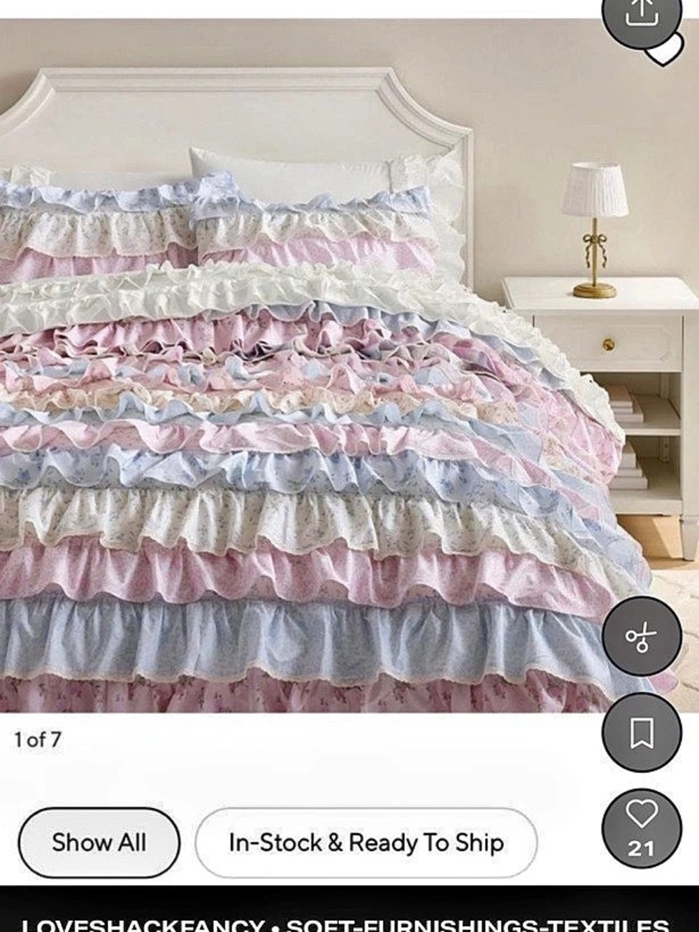 LoveShackFancy Tiered Ruffle Duvet Cover Pink & White